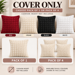 K Collection Plush Check Cushion 45cm – Cover Only, Pack of 1 or 4