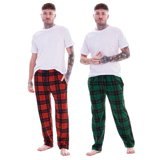 Keanu Mens 2 Pack Lounge Pants - Red/Green Tartan Design - Sizes S - 2XL