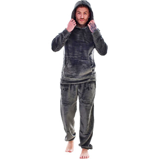 Keanu Mens Hooded Fleece Pyjamas - Grey Design - Pullover