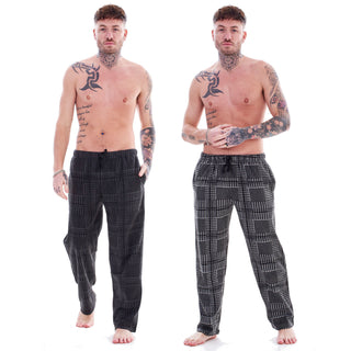 Keanu Mens 2 Pack Lounge Pants - Black/Grey Houndstooth Check Design - Sizes S - 2XL
