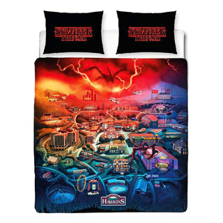 Stranger Things Reversible Duvet Set - Hawkins Town Map Design - Single and Double
