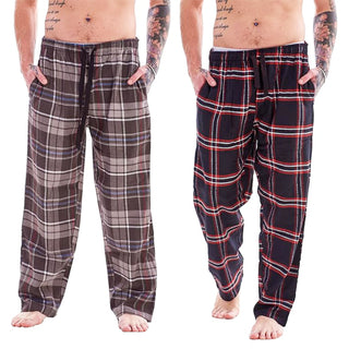 Keanu Mens Pack of 2 Flannel Lounge Pants - Check Design - Sizes S - 2XL