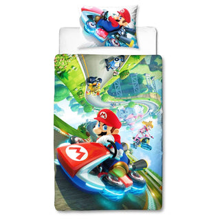 Nintendo Reversible Duvet Set - Super Mario Mario Kart Design - Single