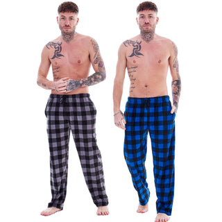 Keanu Mens 2 Pack Lounge Pants - Blue/Grey Buffalo Check Design - Sizes S - 2XL
