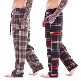 Keanu Mens Pack of 2 Flannel Lounge Pants - Check Design - Sizes S - 2XL