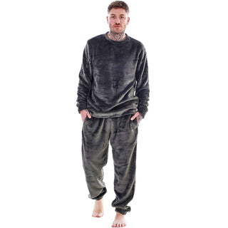 Keanu Mens Fleece Pyjamas - Grey Design - Pullover