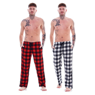 Keanu Mens 2 Pack Lounge Pants - Red/White Buffalo Check Design - Sizes S - 2XL