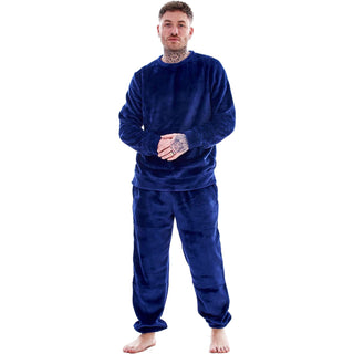 Keanu Mens Fleece Pyjamas - Navy Design - Pullover