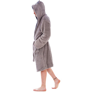 Keanu Mens Dressing Gown - Wolf Head Design - 100% Fleece Polyester - Adults