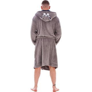 Keanu Mens Dressing Gown - Wolf Head Design - 100% Fleece Polyester - Adults
