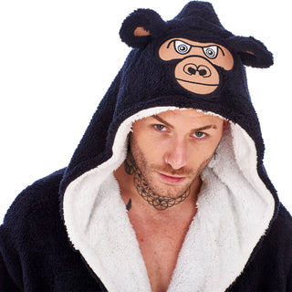 Keanu Mens Dressing Gown - Gorilla Head Design - 100% Fleece Polyester - Adults