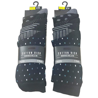 Ex Store Mens 10 Pack Socks - Geo Design - Cotton Rich Purista - Size 9-11