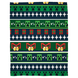 Minecraft Sherpa Fleece Throw Blanket - Xmas Creeper Design - 100% Polyester - 100 x 150cm