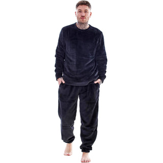 Keanu Mens Fleece Pyjamas - Black Design - Pullover
