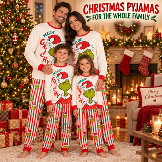 Kids Grinch Christmas Pyjamas - Feelin’ Grinchy Festive Design - Ages 2-3 to 15-16 Years