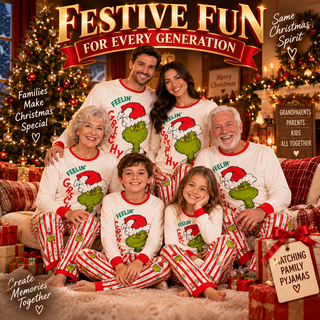 Men's Grinch Christmas Pyjamas - Feelin’ Grinchy Festive Design - Sizes S-3XL