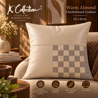 K Collection Decorative Check Cushion 45cm – Warm Almond