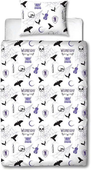 Official Wednesday Destined Reversible Single Duvet Cover Set – Purple