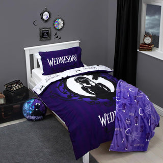 Official Wednesday Destined Reversible Single Duvet Cover Set – Purple
