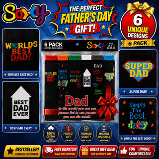 Mens 6 Pack Best Dad: Premium Cotton-Rich Socks Father Day Gift, Dads Birthday Gift