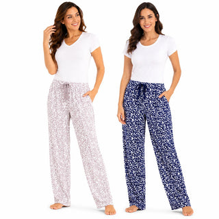 Keanu Ladies 2 Pack Pyjama Pants - Blue/Grey Design - 100% Viscose