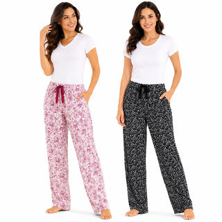 Keanu Ladies 2 Pack Pyjama Pants - Black/Red Design - 100% Viscose