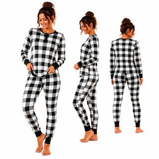 Keanu Ladies Thermal Pyjamas - Black/White Buffalo Check Design