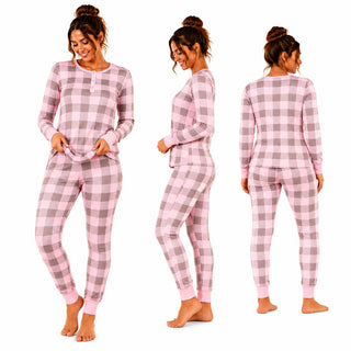 Keanu Ladies Thermal Pyjamas - Pink/Grey Buffalo Check Design
