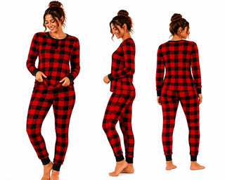 Keanu Ladies Thermal Pyjamas - Red/Black Buffalo Check Design