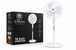 K Collection 16" Pedestal Fan – 3-Speed Oscillating Cooling Fan – Adjustable Height & Pivoting Head – Quiet Airflow – White