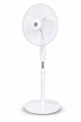 K Collection 16" Pedestal Fan – 3-Speed Oscillating Cooling Fan – Adjustable Height & Pivoting Head – Quiet Airflow – White