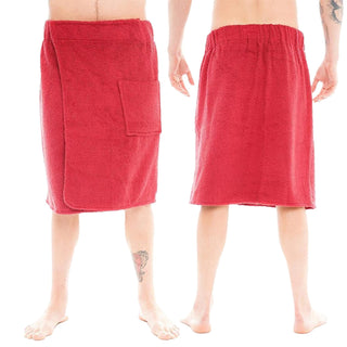 Keanu Mens Towel Wrap - 100% Cotton - White, Red and Black Design