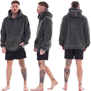 Keanu Mens Pull Over Sherpa Hoodie - Fluffy Fleece Jacket - Navy, Charcoal and Black Design