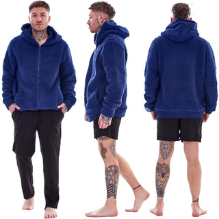 Keanu Mens Zip Up Sherpa Hoodie - Fluffy Fleece Jacket with Full Zip Design - Navy, Charcoal and Black Design