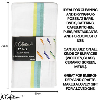 K Collection 12 Pack Kitchen Towels Set - 100% Pure Cotton Classic Herringbone Weave - Stripe Design