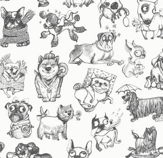 Muriva Pooches Black and White Wallpaper 102577 – Dog Print Decorative Wallcovering