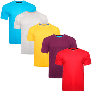 Keanu Mens 5 Pack Plain T-Shirts  - Assorted Light Colours - 100% Cotton