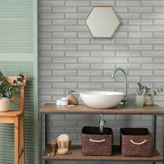 Holden Decor Celadon Gloss Tile Grey Wallpaper 89387 – Modern Tile Effect Design – 10m Roll
