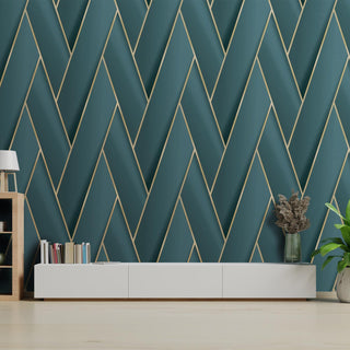 Debona Armando Wallpaper - White/Gold, Navy & Green - 10.05m x 0.53m