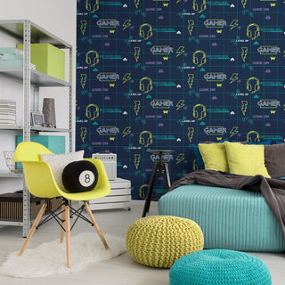 Holden Decor Gamer Navy Wallpaper 13310 – Gaming-Inspired Design – 10m Roll