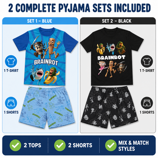 Gamer Brainrot Pyjamas Pack of 2 Short Sets | Kids Cotton Py - Image 2