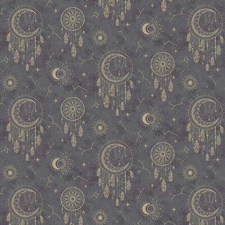 Holden Decor Dreamcatcher Black/Gold Wallpaper 13330 – Decorative Dreamcatcher Design – 10m Roll