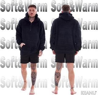 Keanu Mens Half Zip Up Sherpa Hoodie - Fluffy Fleece Jacket - Navy, Charcoal and Black Design