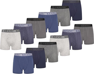 Keanu Pack of 12 Mens A Front Boxer Shorts - Plain Colours Design - Cotton Blend