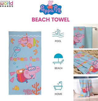 Peppa Pig Towel - Ocean Fun Design - 100% Cotton - 140 x 70cm