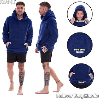 Keanu Mens Pull Over Sherpa Hoodie - Fluffy Fleece Jacket - Navy, Charcoal and Black Design
