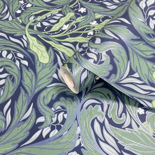 Muriva Vale Leaf Wallpaper - Blue & Green, Cream, Green & Pink - 10m x 53cm Wide