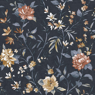 Holden Decor Oriental Trail Navy Wallpaper 13820 – Elegant Oriental Botanical Design – 10m Roll