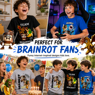 Gamer Brainrot Pack of 3 T-Shirts | Kids Brainrot Tee Shirt Set | Cappuccino Assassino, Chimpanzini Bananini & Brainrot Squad | 100% Cotton | Boys 5-12 Years