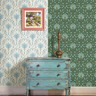 Holden Decor Palm Trellis Blue & Green Wallpaper - 10m x 53cm - Perfect for Livingroom Areas